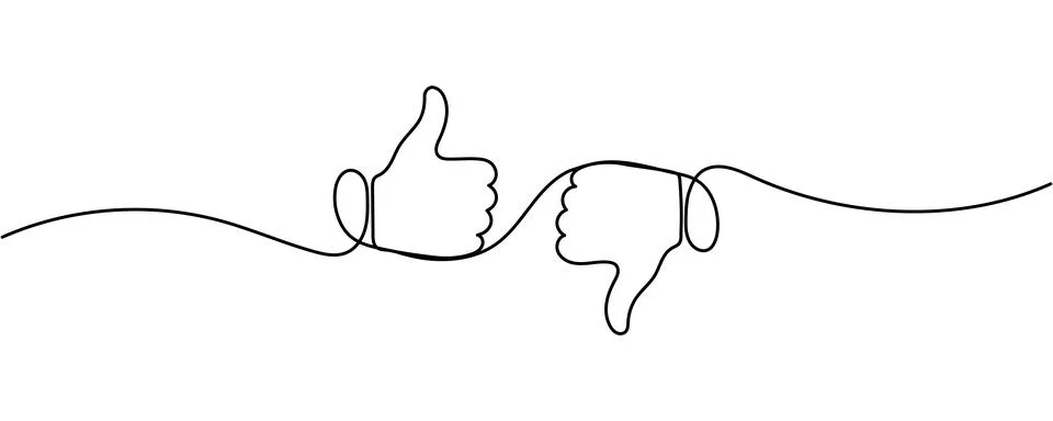 Continuous one line drawing of thumbs up and down, minimalist monoline like a 库存插图