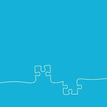 Continuous one line drawing of two pieces of jigsaw on blue background. EPS10 Stock Illustration