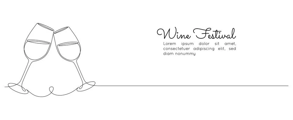 Continuous one line drawing of two glasses of red wine. Minimalist holiday Stock Illustration
