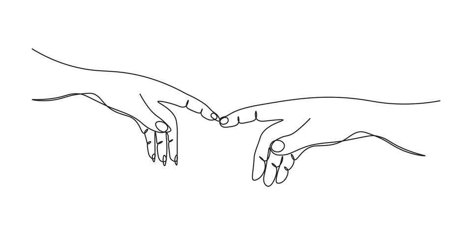 Continuous one line drawing two hands touch each other. Reconciliation conc.. Stock Illustration