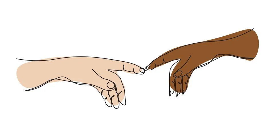 Continuous one line drawing two hands touch each other. Reconciliation conc.. Stock-Illustration