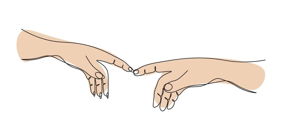 Continuous one line drawing two hands touch each other. Reconciliation conc.. Stock Illustration
