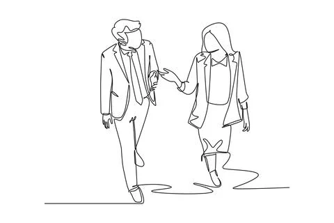 Continuous one line drawing of two business colleagues discussing about pla.. Stock Illustration
