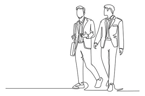 Continuous one line drawing two young success company manager take a walkin.. Stock Illustration