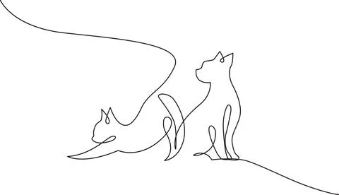 Continuous one line drawing of two cats Stock Illustration