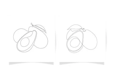 Continuous one line drawing. Vegetables two sets of avocado. Vector illustration Stock Illustration