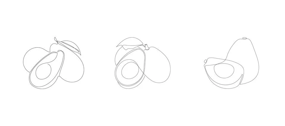 Continuous one line drawing. Vegetables two sets of avocado. Vector illustration Stock Illustration