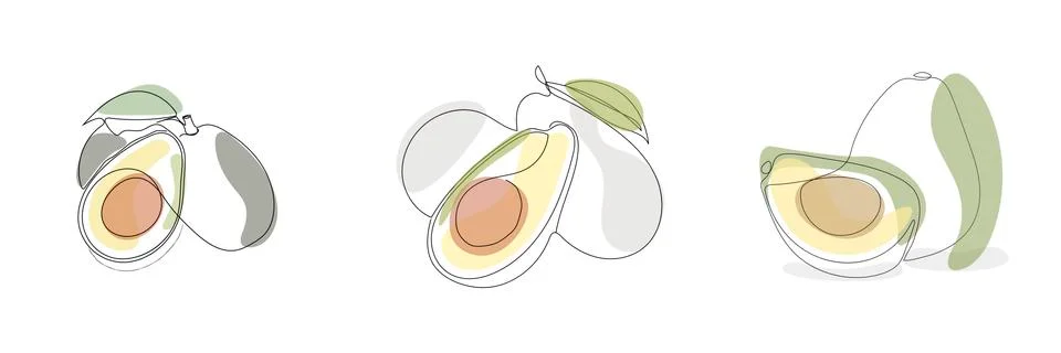 Continuous one line drawing. Vegetables two sets of avocado. Vector illustration Stock Illustration