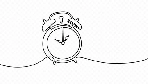 Continuous one line drawing of vintage alarm clock vector design Stock Illustration