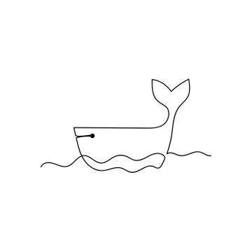 Continuous one line drawing whale. Hand drawn minimalist style. Vector illust Stock Illustration
