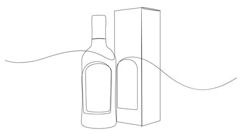 Continuous one line drawing of whiskey bottle and gift box Stock Illustration