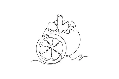 Continuous one line drawing whole and half cut healthy organic mangosteen f.. 스톡 일러스트