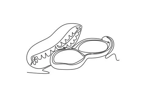 Continuous one line drawing whole and peeled healthy organic peanut for sna.. Stock Illustration