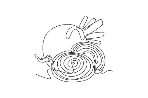 Continuous one line drawing whole and sliced healthy organic beetroot for p.. Illustrazione stock