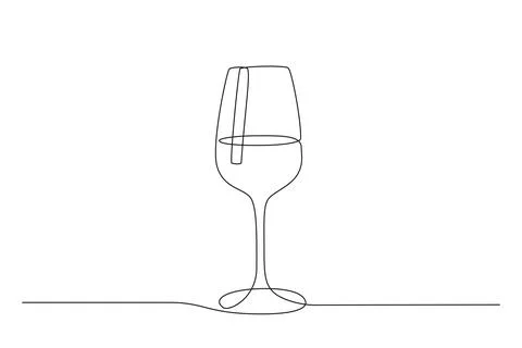 Continuous one line drawing of Wine glass. Drink in cup in doodle style. Thin Stock Illustration