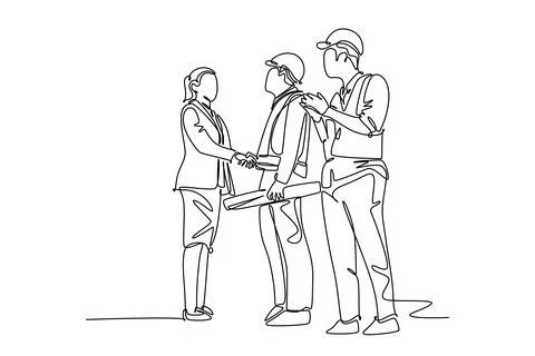 Continuous one line drawing young business woman and architect builder wear.. Stock Illustration