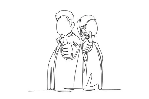 Continuous one line drawing of young happy couple businessman and businessw.. Stock Illustration