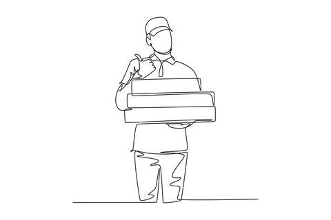 Continuous one line drawing of young happy delivery man gives thumbs up ges.. Stock-Illustration