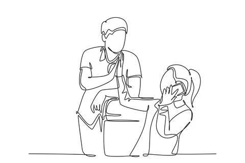 Continuous one line drawing young happy couple celebrate their success whil.. Illustrazione stock