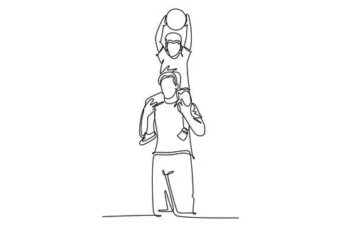 Continuous one line drawing young happy father lift up his son on the shoul.. Stock Illustration