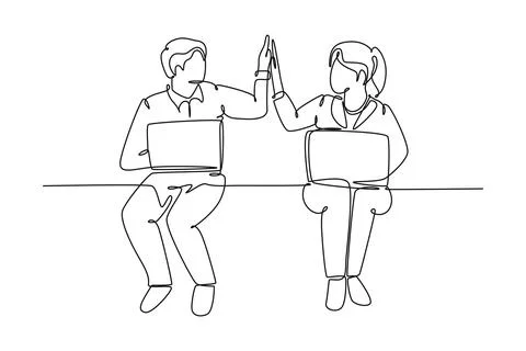 Continuous one line drawing of young happy couple business man and business.. Stock-Illustration
