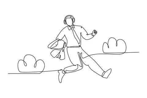Continuous one line drawing of young happy business man carrying a suit jum.. Stock Illustration
