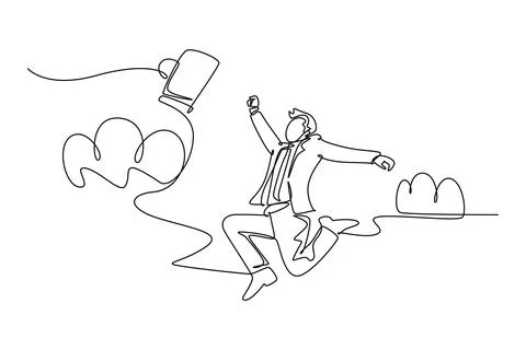 Continuous one line drawing young happy and energetic business man throwing.. Stock Illustration