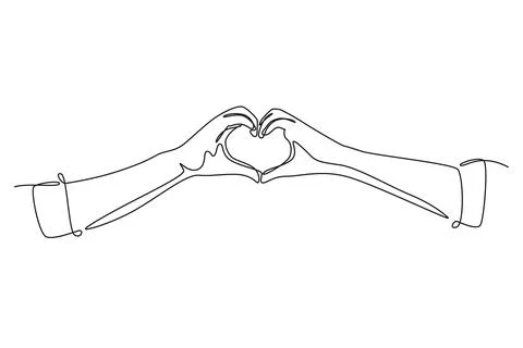 Continuous one line drawing of young happy couple formed heart shaped with .. Ilustração Stock