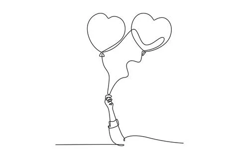 Continuous one line drawing young happy beautiful girl holding a couple cut.. Ilustração Stock