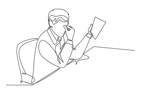Continuous one line drawing of young despair employee got headache reading .. Stock Illustration