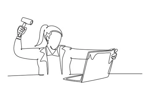 Continuous one line drawing young rage businesswoman ready to smack her lap.. Stock Illustration