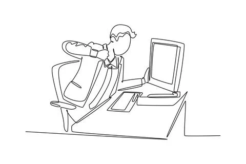 Continuous one line drawing young frustrated male employee ready to punch m.. Stockillustratie