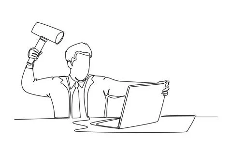 Continuous one line drawing young madness businessman ready to smack his la.. Stock Illustration