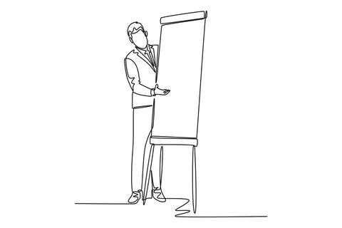 Continuous one line drawing of young business coach teaching strategy to in.. Stock Illustration