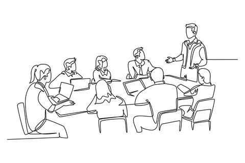 Continuous one line drawing young attractive happy trainer giving life skil.. Stock-Illustration