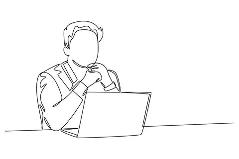 Continuous one line drawing of young startup CEO thinking about company gro.. Stock-Illustration