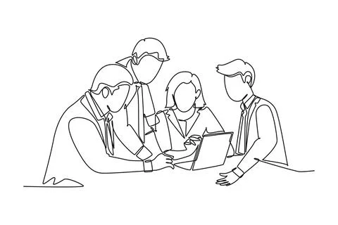 Continuous one line drawing young business man and business woman discussin.. Stock Illustration