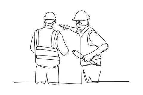 Continuous one line drawing of young foreman construction builder meeting w.. Stock Illustration
