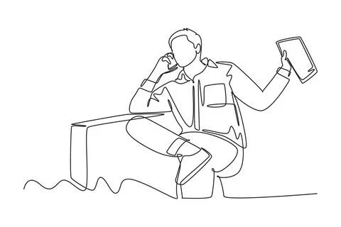 Continuous one line drawing young man startup founder reading company annua.. Stock Illustration