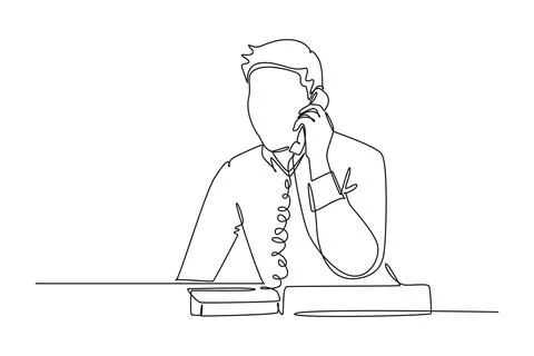 Continuous one line drawing young male employee receiving call from his bos.. Stock Illustration