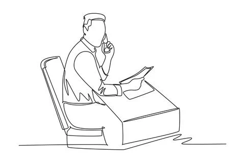 Continuous one line drawing of young manager read company annual report and.. Stock Illustration