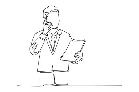 Continuous one line drawing young manager call recruitment manager with cel.. Stock-Illustration