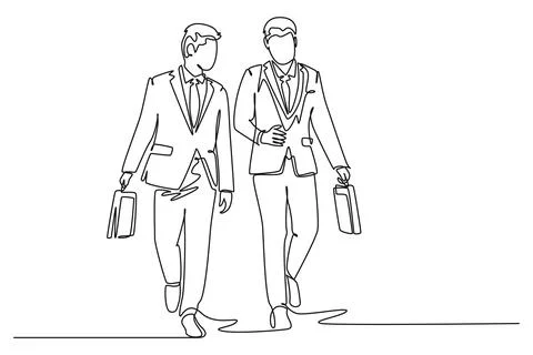 Continuous one line drawing young businessmen walking together colleague on.. Stock Illustration