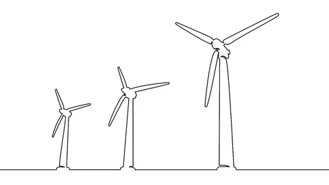 Continuous one line drawn silhouette of wind turbine alternative energy Stock Footage 99683448