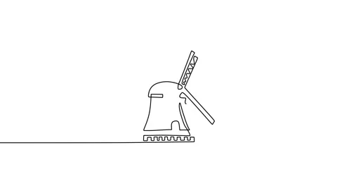 Continuous one line drawn silhouette of wind turbine alternative energy Stock Footage 227455561