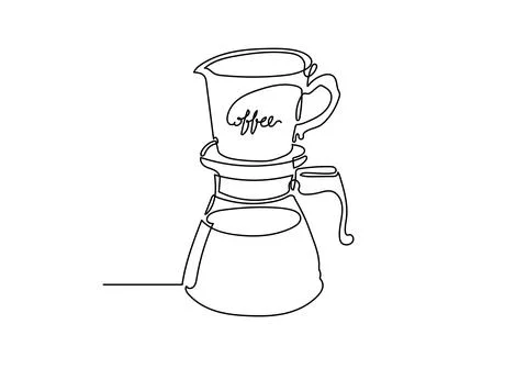 Continuous one line A dripper of coffee. Stock Illustration