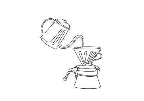 Continuous one line A dripper of coffee. Stock Illustration