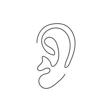Continuous one line ear hear listen art drawing deaf icon vector. Human ear Stock Illustration