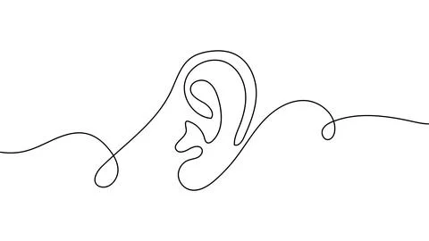Continuous one line ear hear listen art drawing deaf icon vector. Human ear Ilustración de archivo
