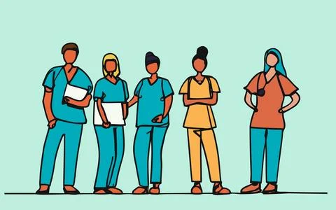 Continuous one line elegant drawing of Nurses in casual clothes Home visiting Illustrazione stock